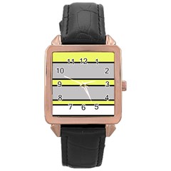 Yellow And Gray Lines Rose Gold Leather Watch  by Valentinaart