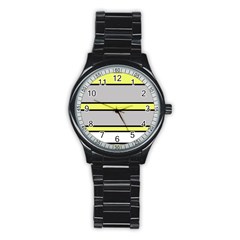 Yellow And Gray Lines Stainless Steel Round Watch by Valentinaart