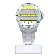 Yellow And Gray Lines Plastic Nurses Watch by Valentinaart