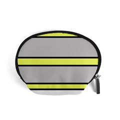 Yellow And Gray Lines Accessory Pouches (small)  by Valentinaart