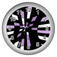 Purple Abstraction Wall Clocks (silver)  by Valentinaart