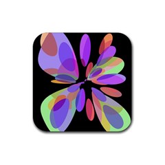 Colorful abstract flower Rubber Coaster (Square) 