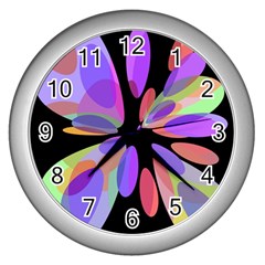 Colorful abstract flower Wall Clocks (Silver) 