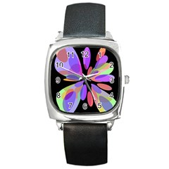 Colorful abstract flower Square Metal Watch