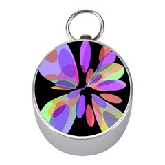 Colorful abstract flower Mini Silver Compasses