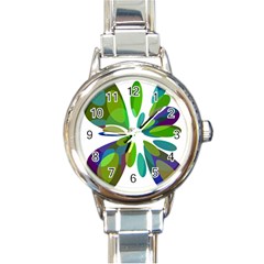 Green Abstract Flower Round Italian Charm Watch by Valentinaart