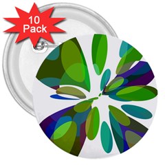 Green Abstract Flower 3  Buttons (10 Pack)  by Valentinaart