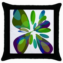 Green Abstract Flower Throw Pillow Case (black) by Valentinaart