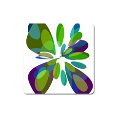 Green Abstract Flower Square Magnet by Valentinaart