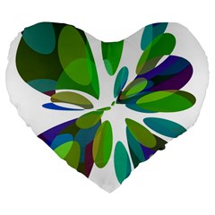 Green Abstract Flower Large 19  Premium Flano Heart Shape Cushions