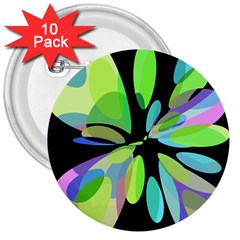 Green Abstract Flower 3  Buttons (10 Pack)  by Valentinaart