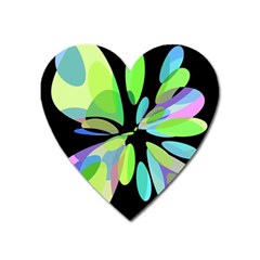 Green Abstract Flower Heart Magnet by Valentinaart