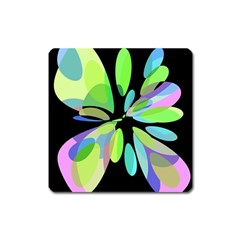 Green Abstract Flower Square Magnet by Valentinaart