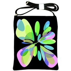 Green Abstract Flower Shoulder Sling Bags by Valentinaart