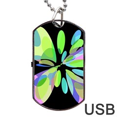 Green Abstract Flower Dog Tag Usb Flash (one Side)