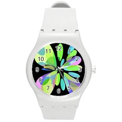 Green Abstract Flower Round Plastic Sport Watch (m) by Valentinaart