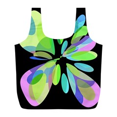 Green Abstract Flower Full Print Recycle Bags (l)  by Valentinaart