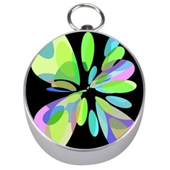 Green Abstract Flower Silver Compasses