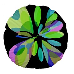 Green Abstract Flower Large 18  Premium Flano Round Cushions