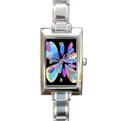 Blue Abstract Flower Rectangle Italian Charm Watch by Valentinaart