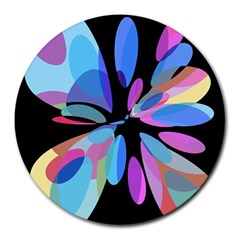 Blue Abstract Flower Round Mousepads by Valentinaart