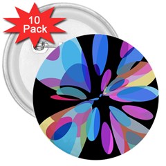 Blue Abstract Flower 3  Buttons (10 Pack)  by Valentinaart