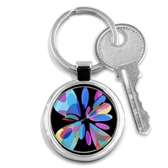 Blue Abstract Flower Key Chains (round)  by Valentinaart