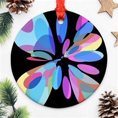 Blue Abstract Flower Round Ornament (two Sides)  by Valentinaart