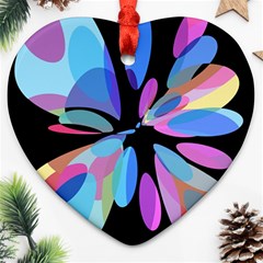 Blue Abstract Flower Heart Ornament (2 Sides) by Valentinaart