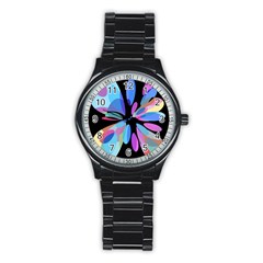 Blue Abstract Flower Stainless Steel Round Watch by Valentinaart