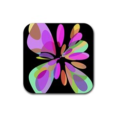 Pink Abstract Flower Rubber Coaster (square)  by Valentinaart