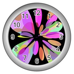 Pink Abstract Flower Wall Clocks (silver)  by Valentinaart