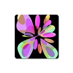 Pink Abstract Flower Square Magnet by Valentinaart