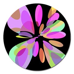 Pink Abstract Flower Magnet 5  (round) by Valentinaart