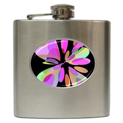 Pink Abstract Flower Hip Flask (6 Oz) by Valentinaart