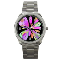 Pink Abstract Flower Sport Metal Watch by Valentinaart