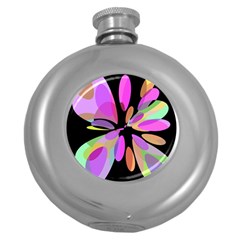 Pink Abstract Flower Round Hip Flask (5 Oz) by Valentinaart