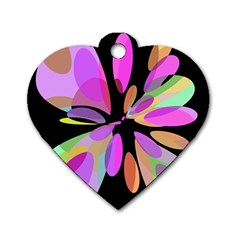 Pink Abstract Flower Dog Tag Heart (two Sides) by Valentinaart