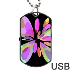 Pink Abstract Flower Dog Tag Usb Flash (one Side)