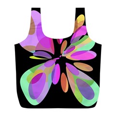 Pink Abstract Flower Full Print Recycle Bags (l)  by Valentinaart