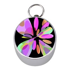 Pink Abstract Flower Mini Silver Compasses by Valentinaart