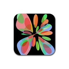 Colorful Abstract Flower Rubber Coaster (square)  by Valentinaart