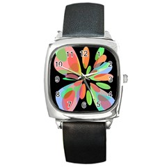 Colorful Abstract Flower Square Metal Watch by Valentinaart