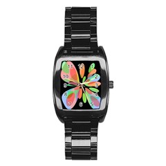 Colorful Abstract Flower Stainless Steel Barrel Watch by Valentinaart