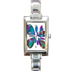 Blue Abstract Flower Rectangle Italian Charm Watch by Valentinaart