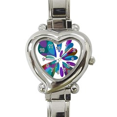 Blue Abstract Flower Heart Italian Charm Watch by Valentinaart