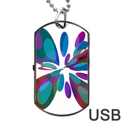 Blue Abstract Flower Dog Tag Usb Flash (one Side) by Valentinaart