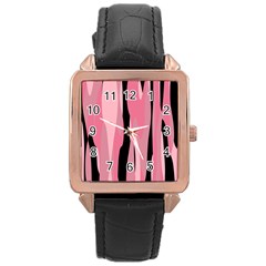 Black And Pink Camo Abstract Rose Gold Leather Watch  by TRENDYcouture