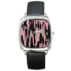 Pink And Black Camouflage Abstract Square Metal Watch by TRENDYcouture