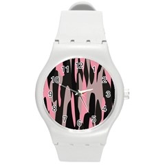 Pink And Black Camouflage Abstract Round Plastic Sport Watch (m) by TRENDYcouture